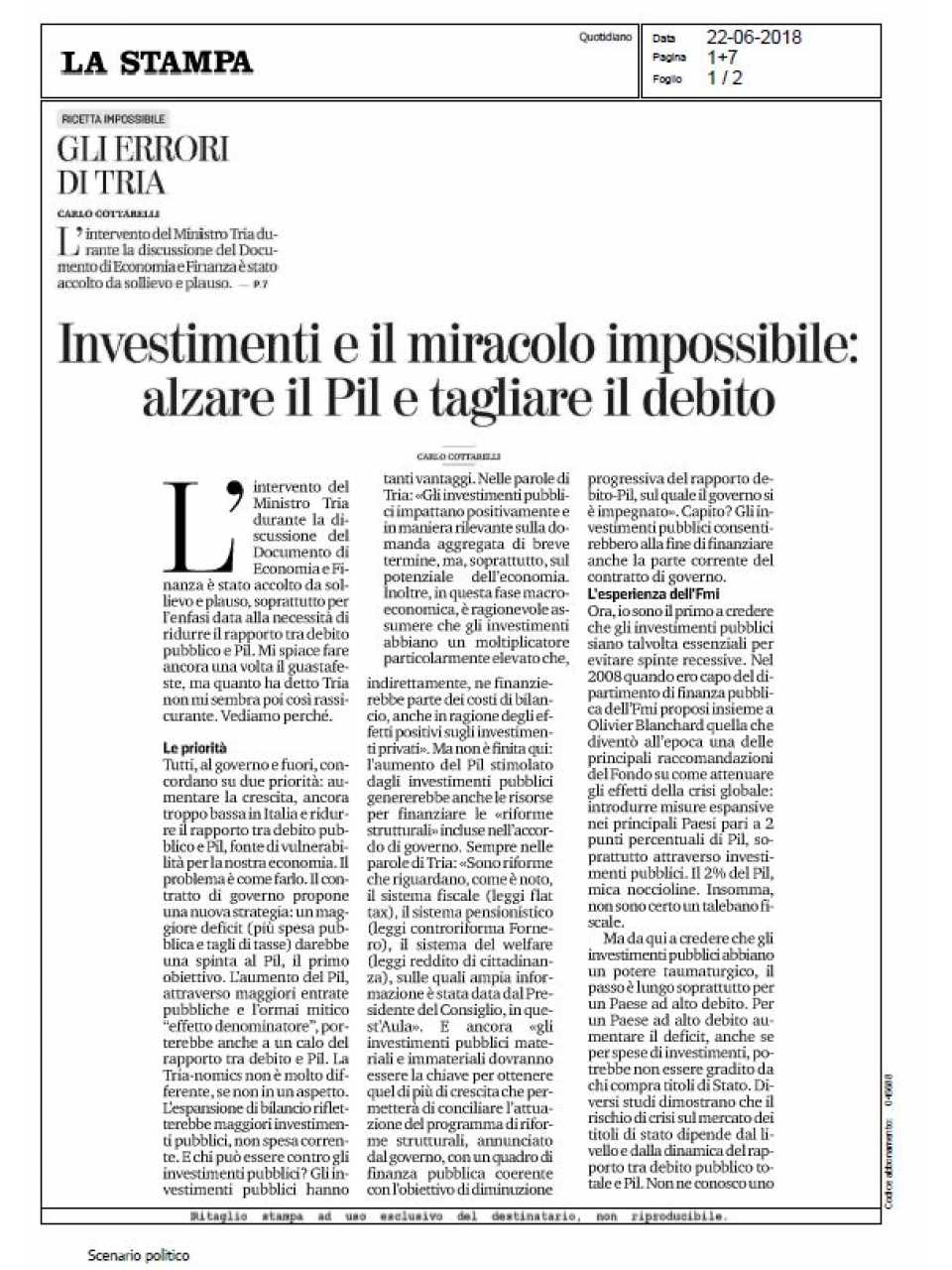 AGGIORNAMENTO PERMANENTEIN PRESENZA
L'austerità giusta ci fa crescere:
riflessioni per un'Italia nuova in Europa