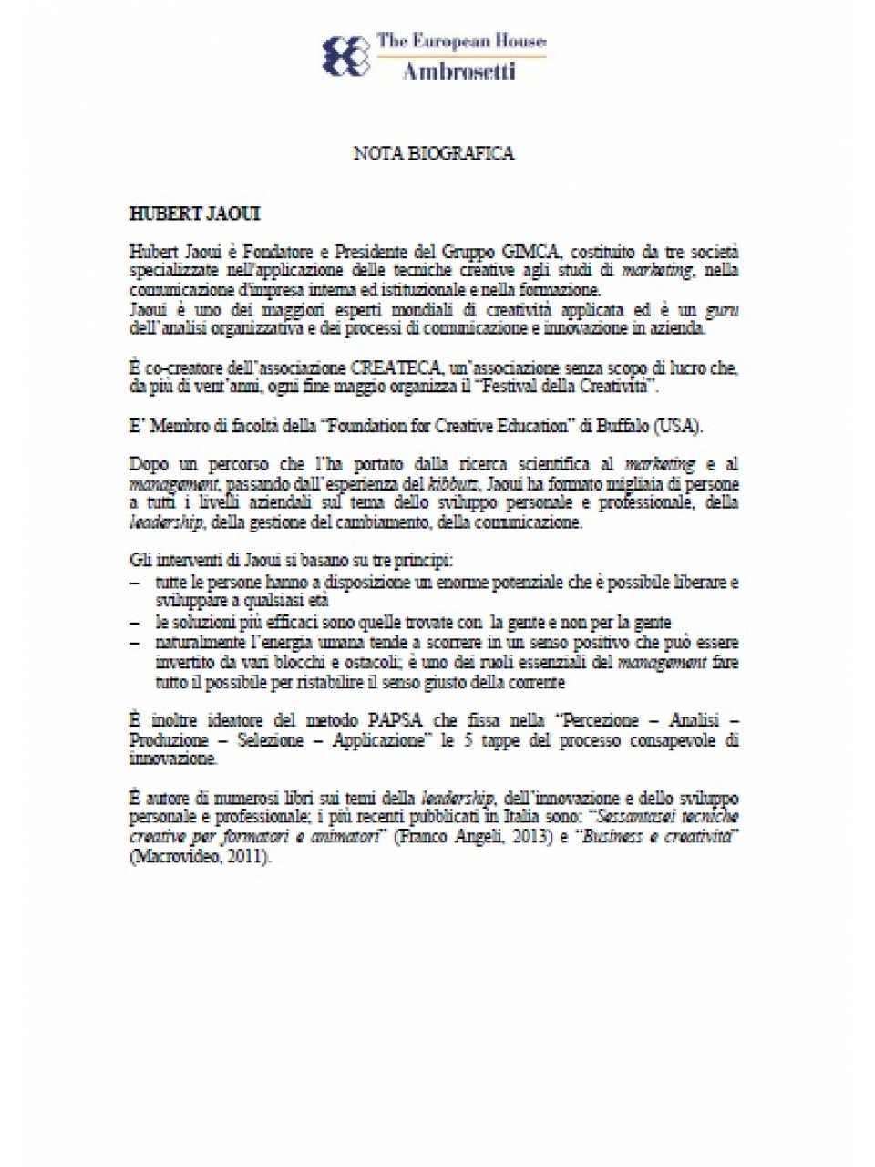 Nota biografica - Hubert Jaoui