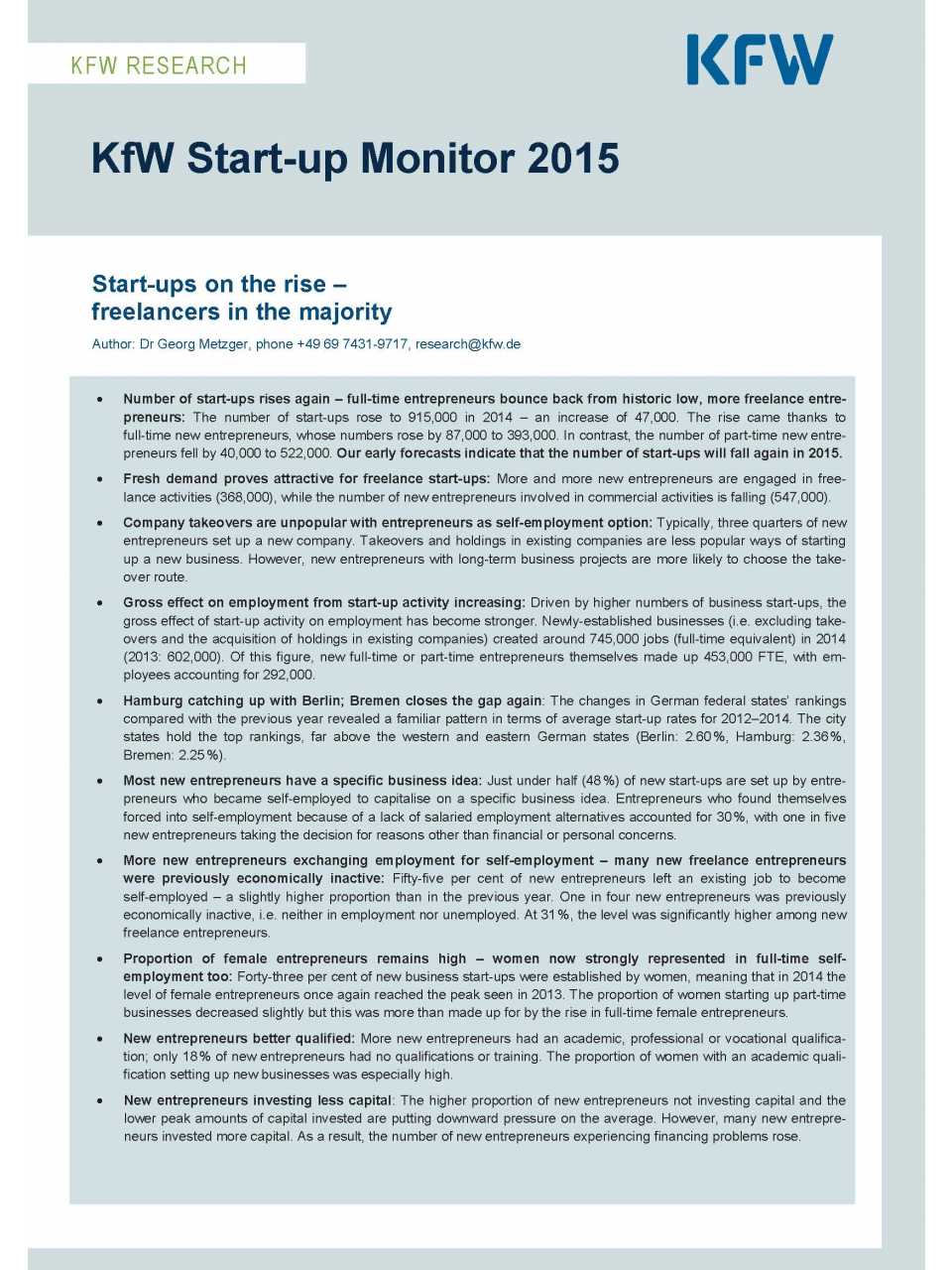KfW Start-up Monitor 2015