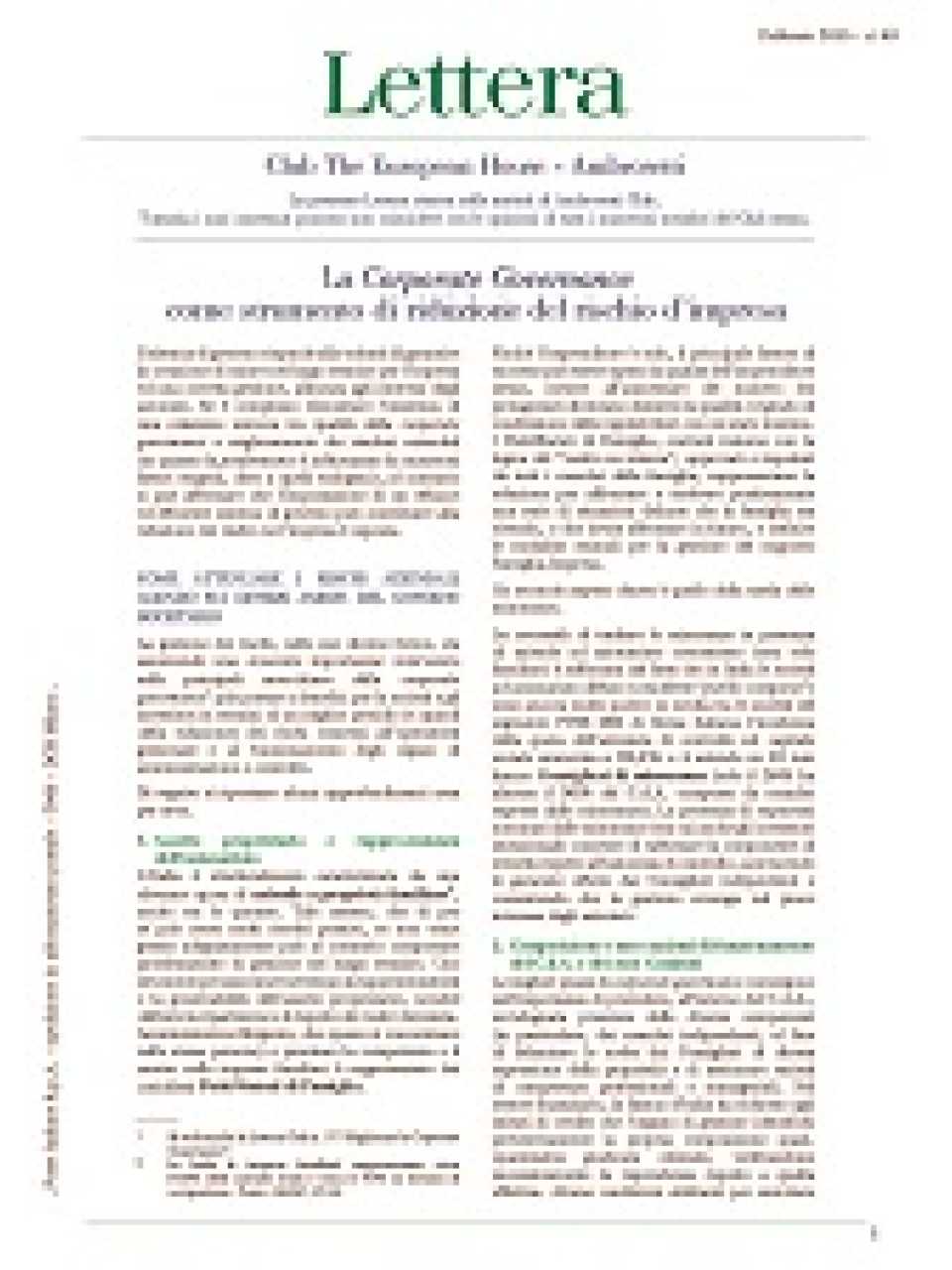 La Corporate Governance come strumento di riduzione del rischio d'impresa