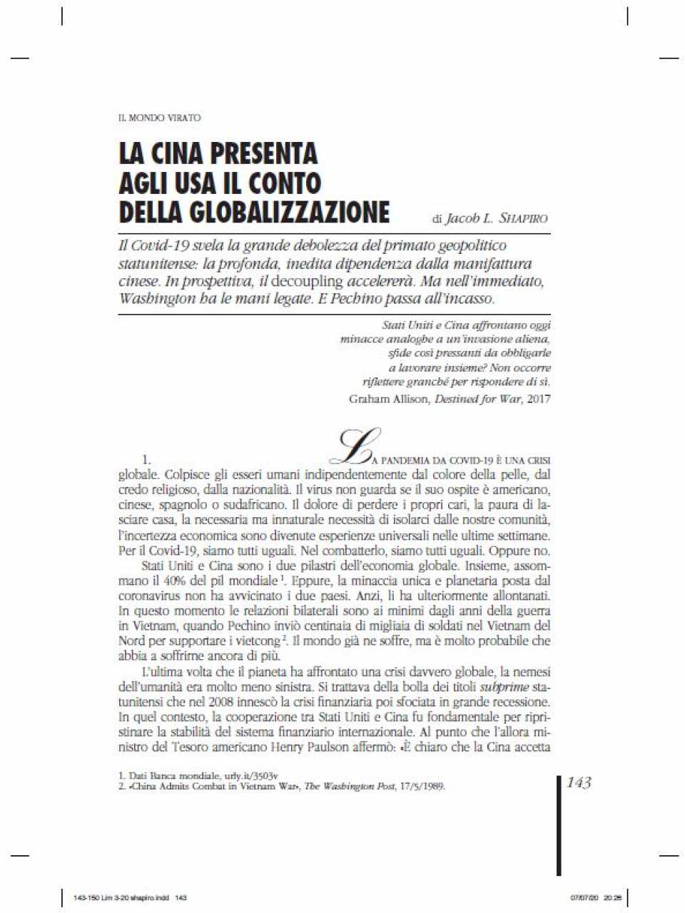 AGGIORNAMENTO PERMANENTEVIA WEBScenari globali e interesse nazionale: pandemia, continuità, cambiamento