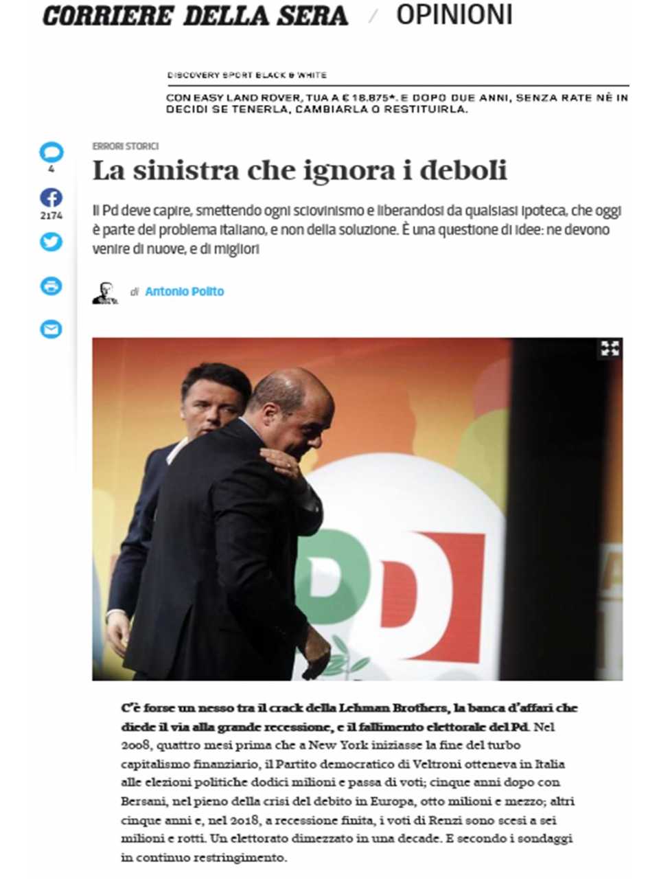 La sinistra che ignora i deboli