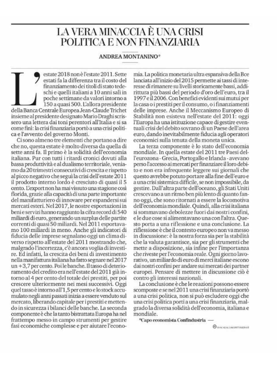 AMBROSETTI MANAGEMENT (*)IN PRESENZA
Outlook Italia: politica, economia e finanza