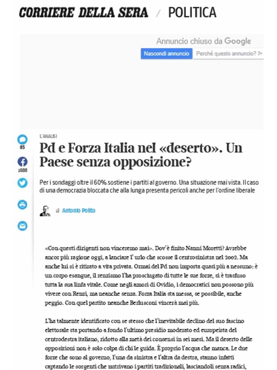 Pd e Forza Italia nel deserto. Un Paese senza opposizione?