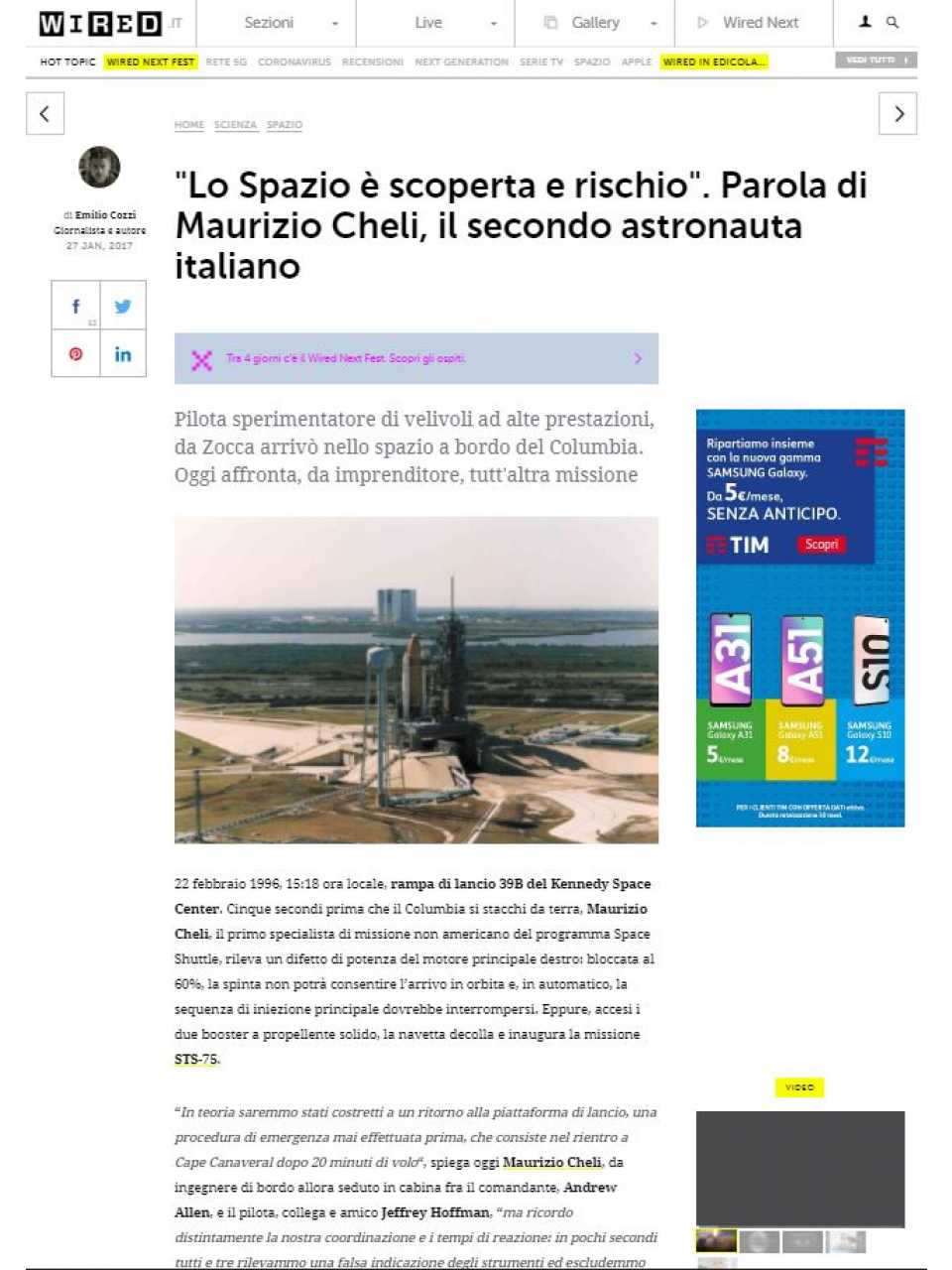 Lo Spazio è scoperta e rischio. Parola di Maurizio Cheli, il secondo astronauta italiano