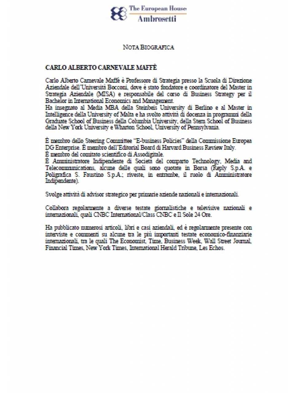 Nota biografica - Carlo Alberto Carnevale Maffè