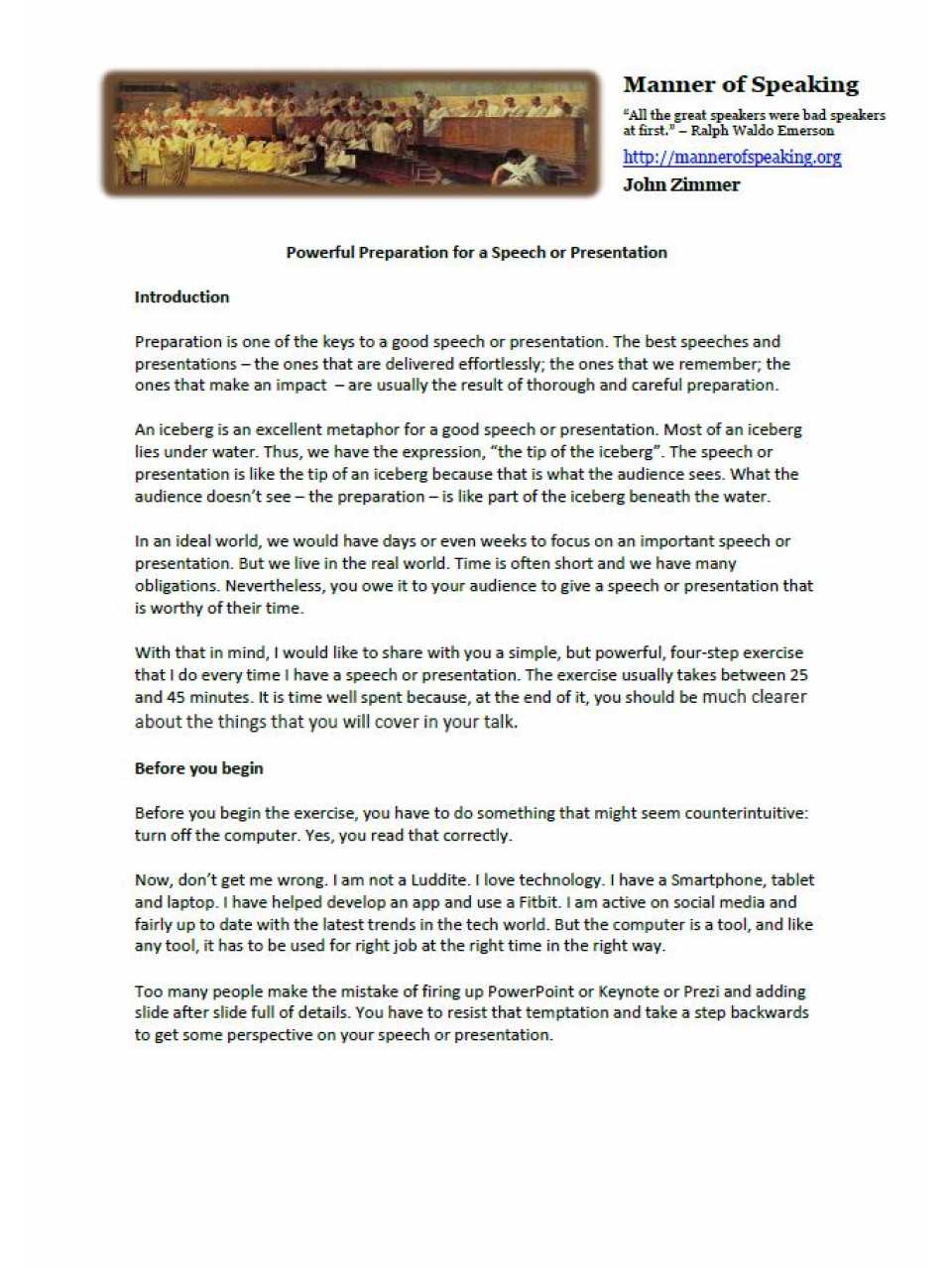 Powerful Preparation for a Speech or Presentation