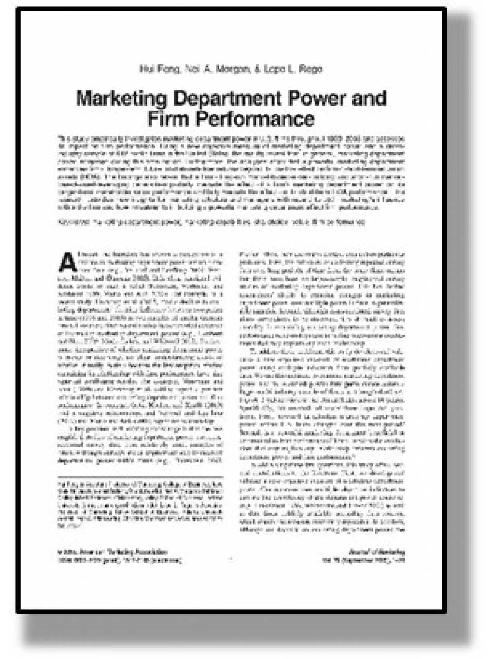 Marketing Department Power & Firm Performance