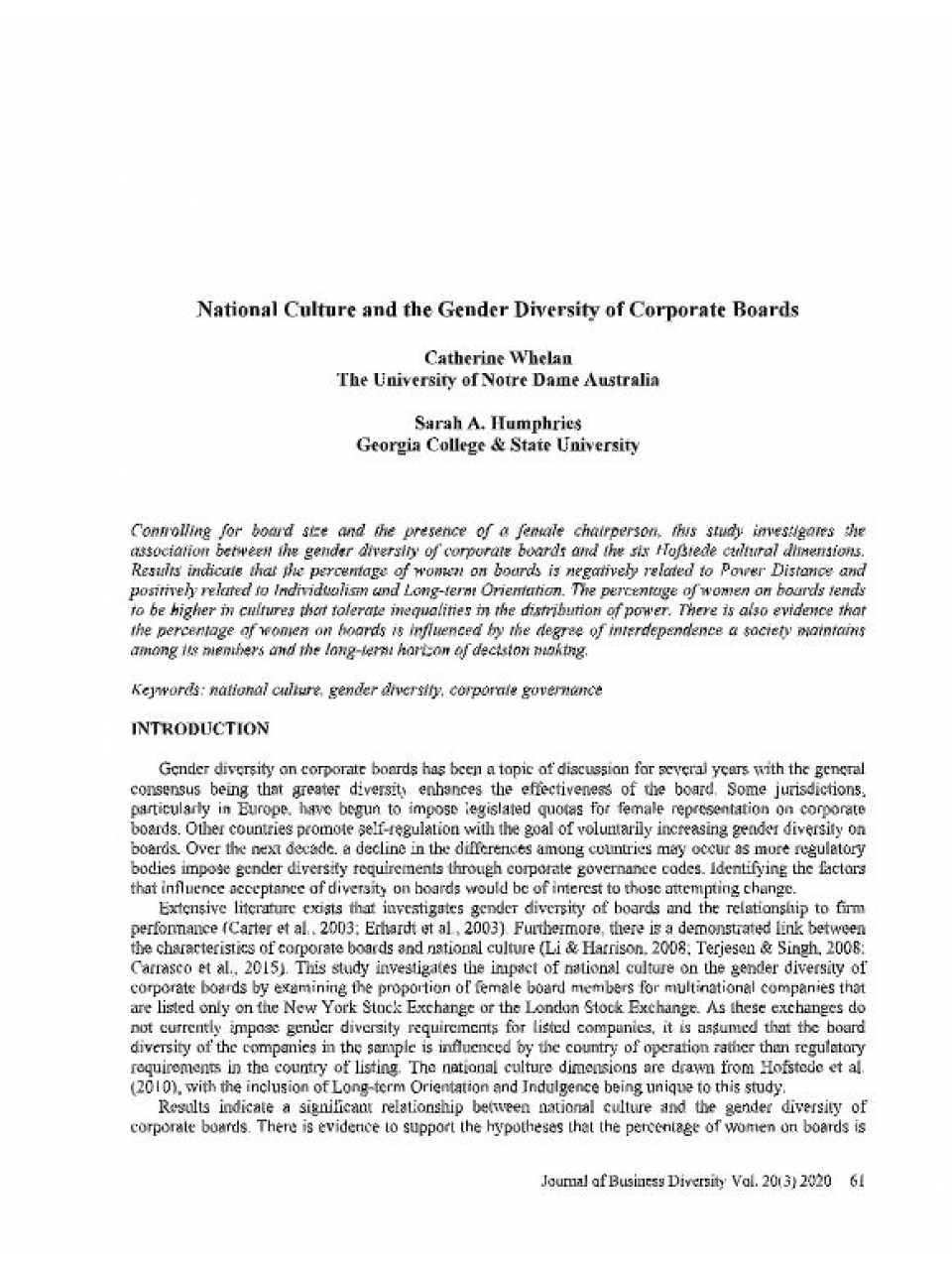 National culture and the gender diversity of corporate boards
