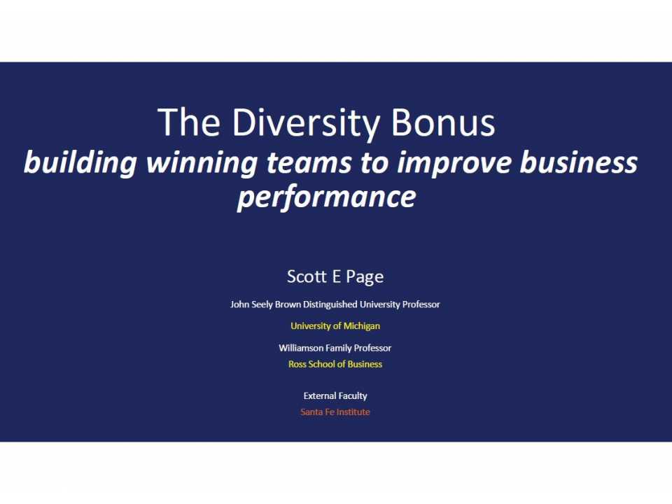 AGGIORNAMENTO PERMANENTEVIA WEBThe Diversity Bonus: building a winning team to improve business performance