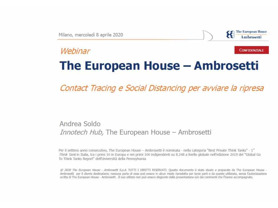 AGGIORNAMENTO PERMANENTEVIA WEB
Contact Tracing & Social Distancing to kick-start recovery