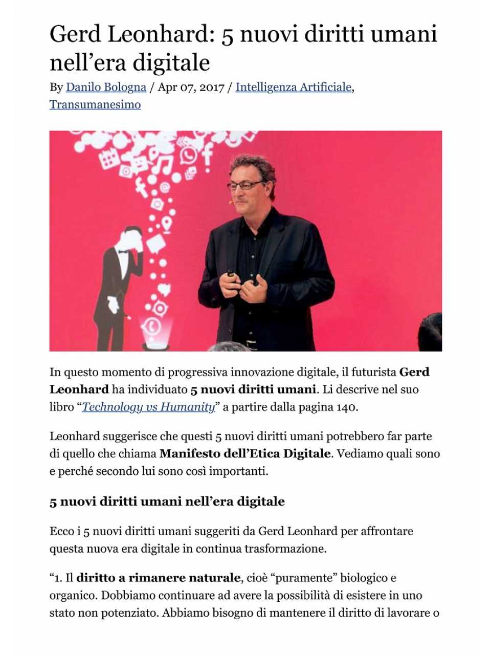 Gerd Leonhard: 5 nuovi diritti umani nell'era digitale