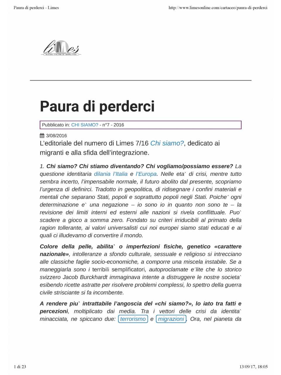 Paura di perderci