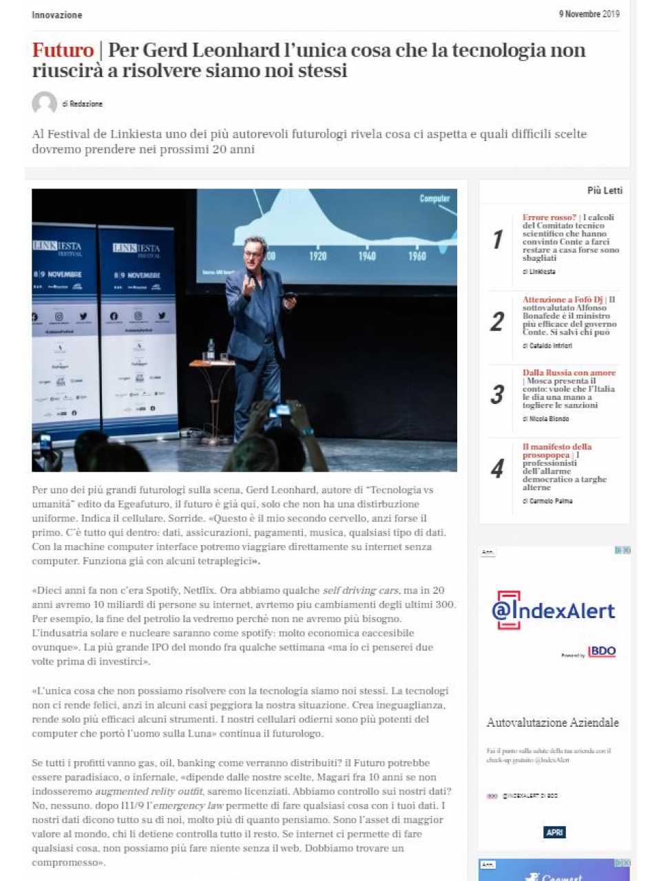 Per Gerd Leonhard l'unica cosa che la tecnologia non riuscirà a risolvere siamo noi stessi