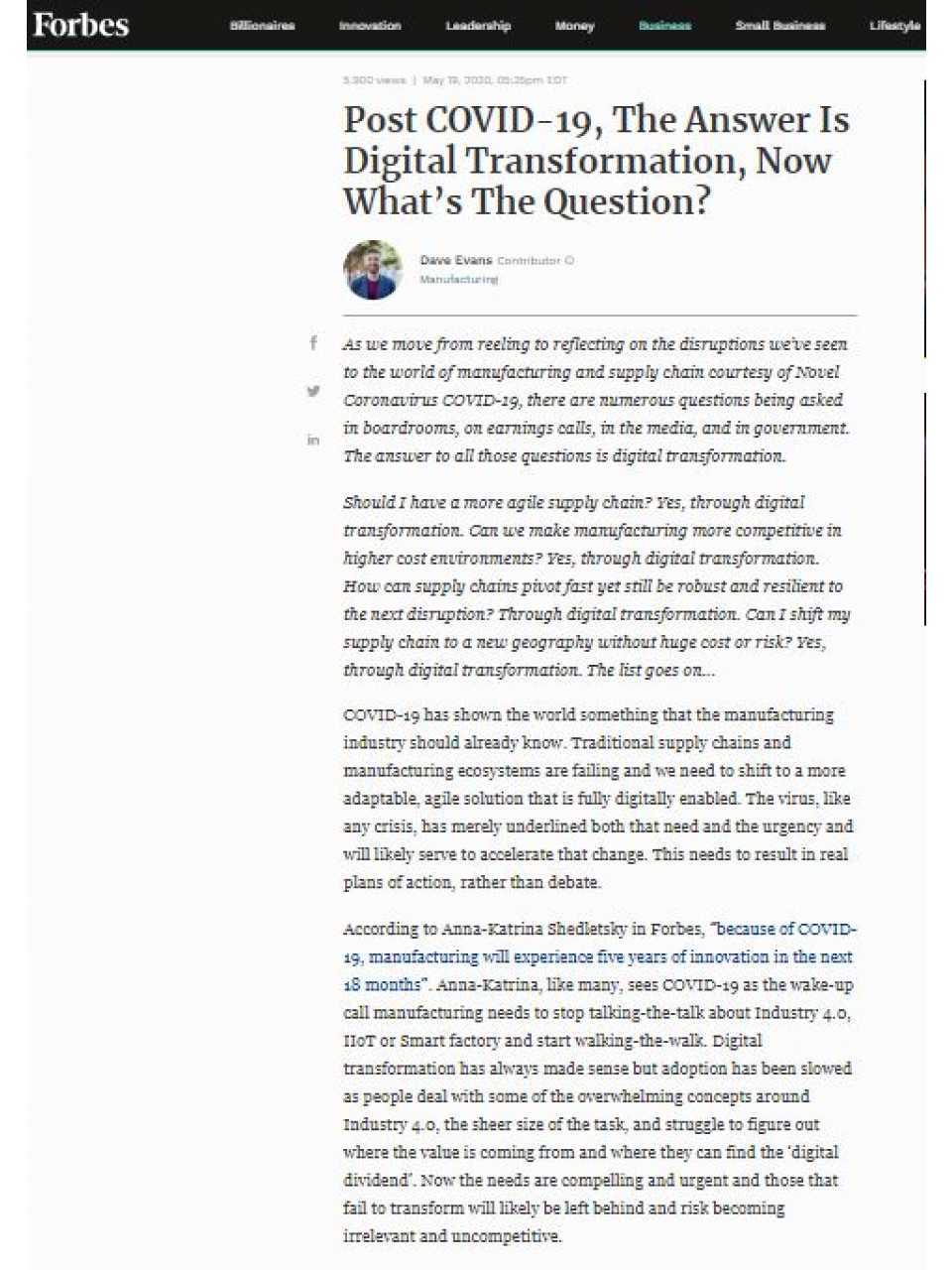 Post COVID-19, The Answer Is Digital Transformation, Now What’s The Question?