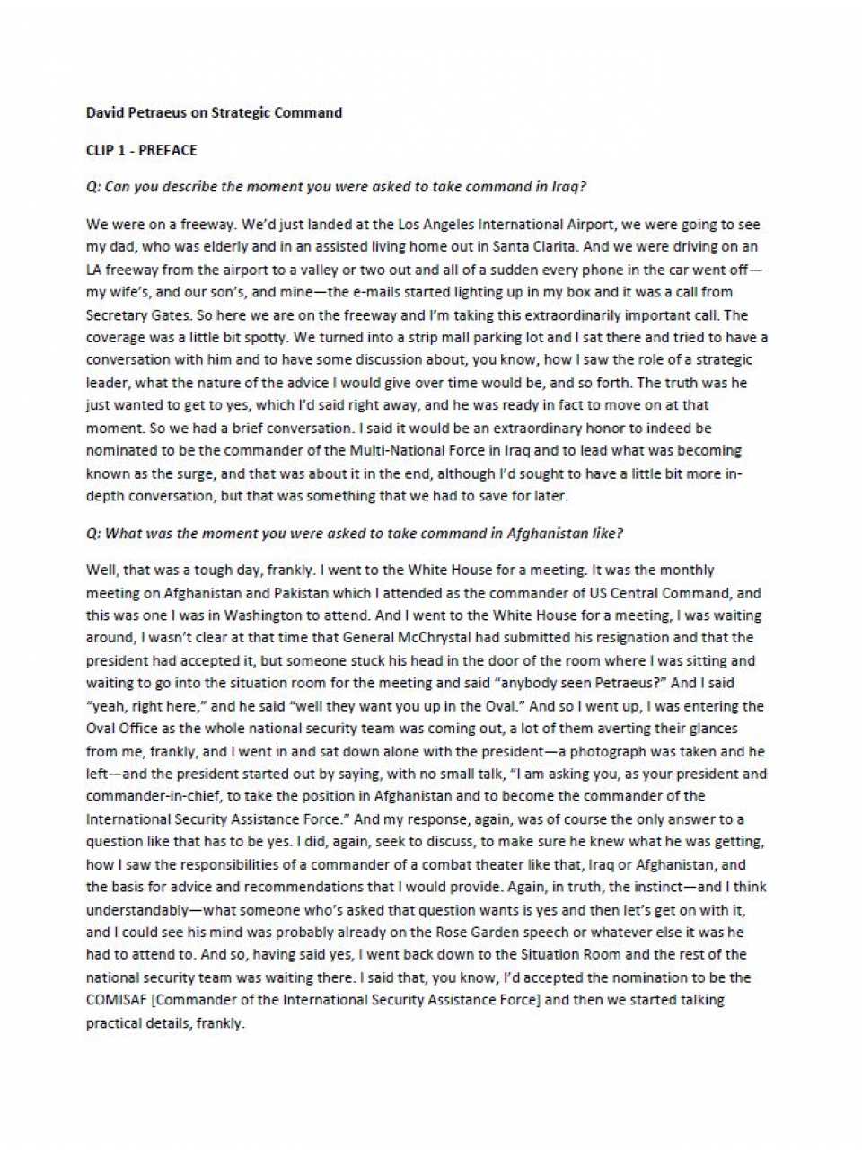 David Petraeus on strategic comand