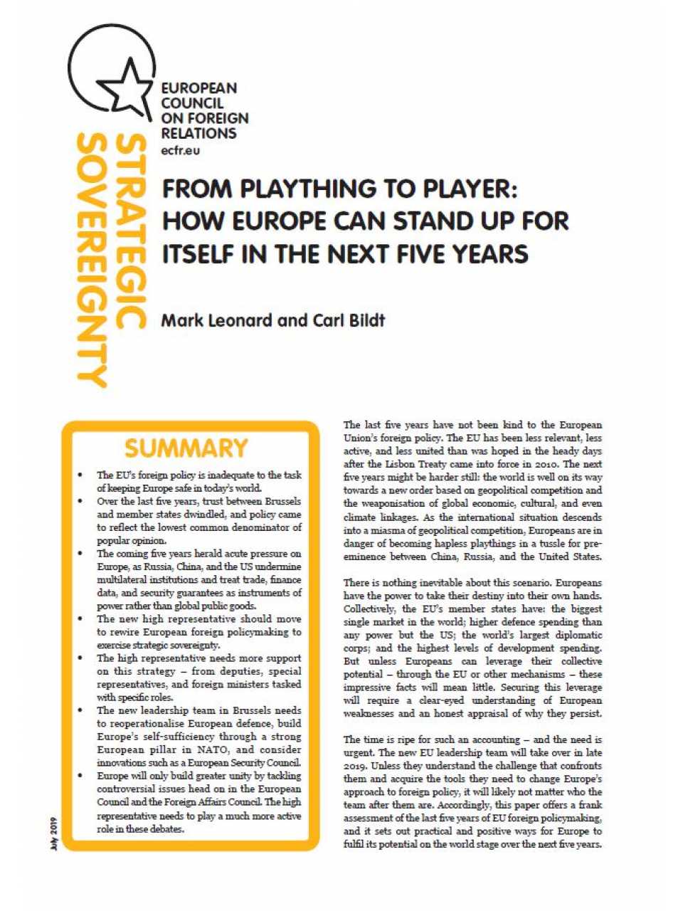 From plaything to player: how europe can stand up for itself in the next five years