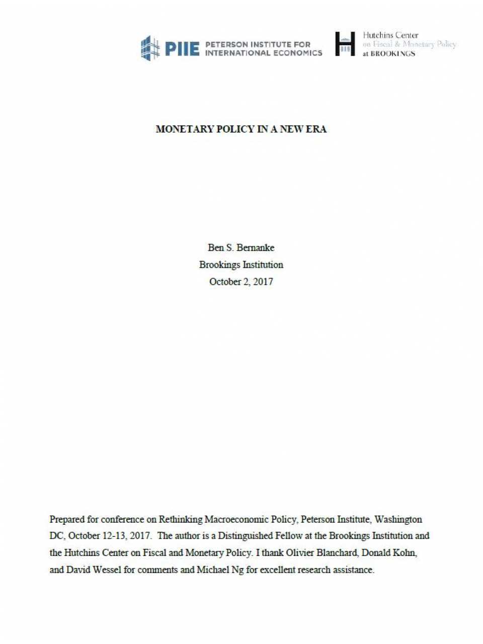 Monetary Policy in a new era