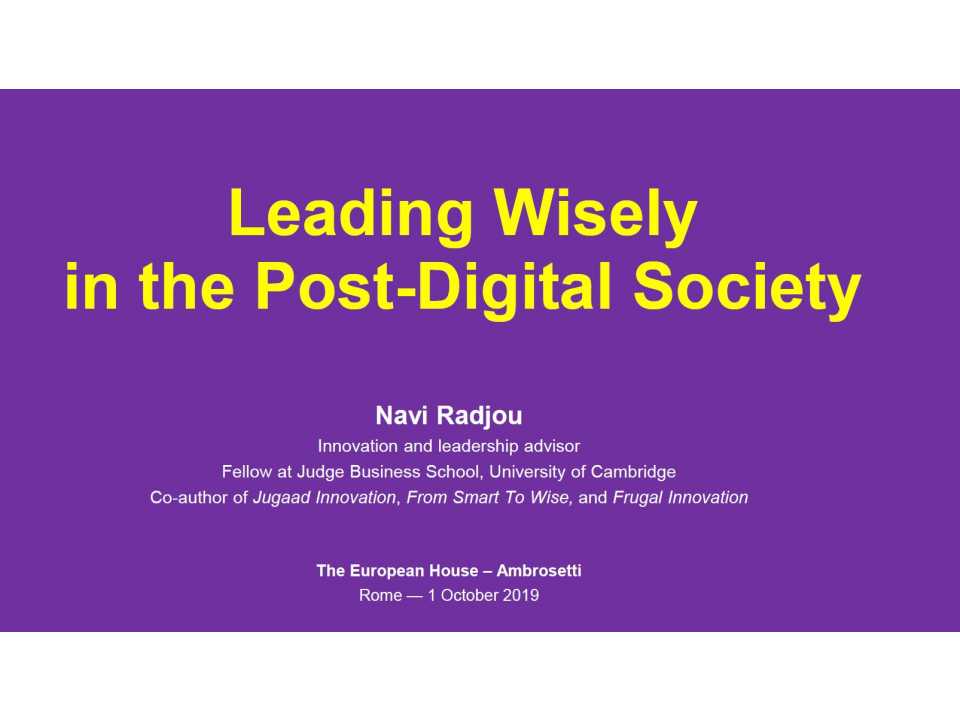 AGGIORNAMENTO PERMANENTEIN PRESENZA
Wise Leaders Wanted: i principi guida della leadership nella (nascente) società post-digitale