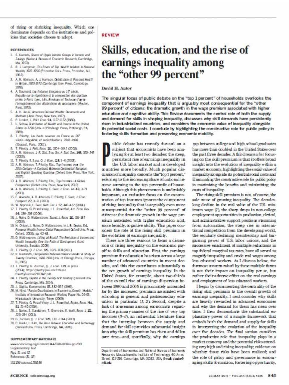 Skills, education, and the rise of earnings inequality among the other 99 percent