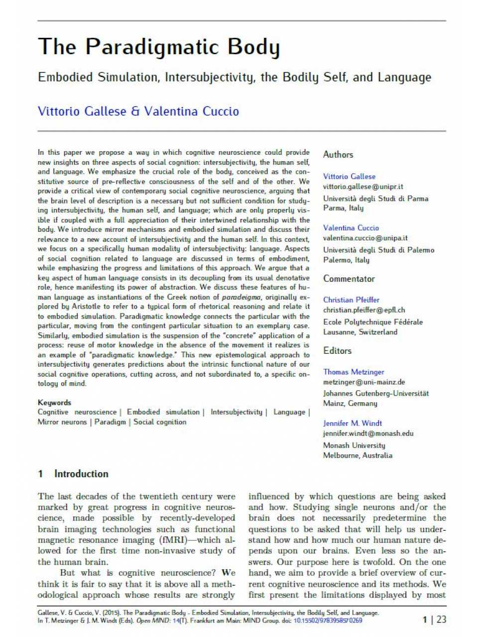 The Paradigmatic Body