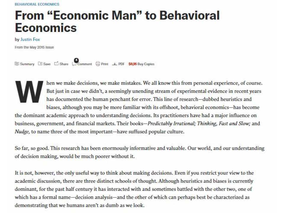 From Economic Man to Behavioral Economics