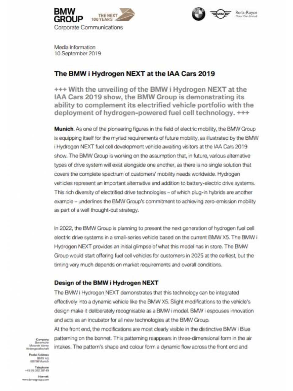 The BMW i hydrogen next at the iaa cars 2019