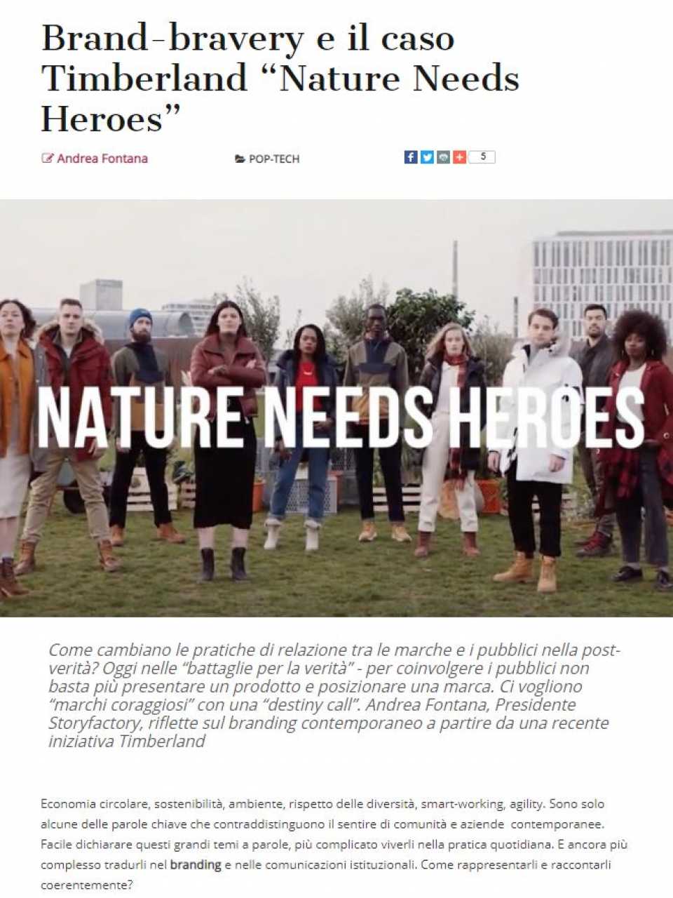 Brand-bravery e il caso Timberland nature needs heroes