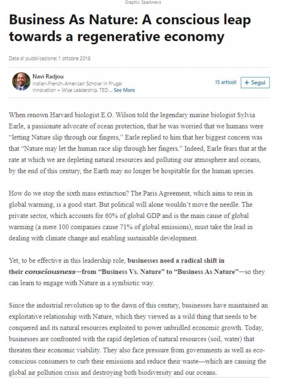 Business as nature: a conscious leap towards a regenerative economy