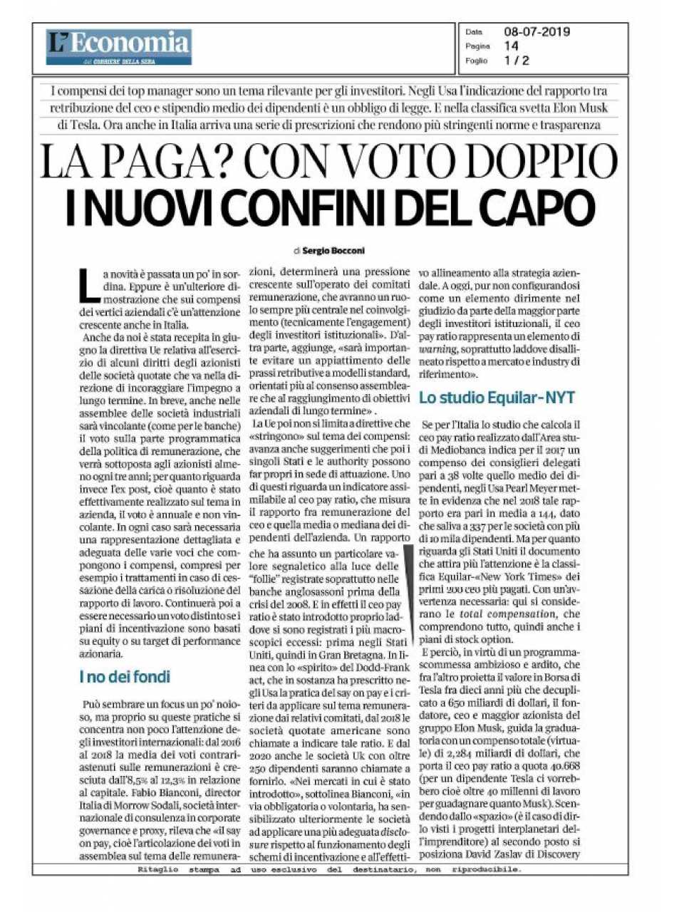 La paga? Con voto doppio. I nuovi confini del capo