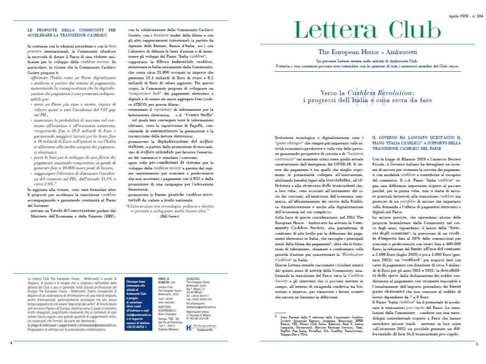 Letter Club n. 104 - Towards the cashless revolution: Italy's progress and what remains to be done