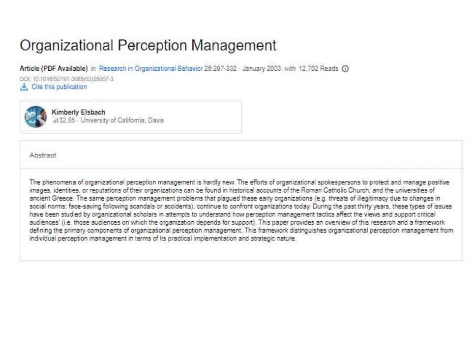 TEHA MANAGEMENT (*)VIA WEBPerception Management: governare le percezioni dei pubblici di riferimento (interni ed esterni all’azienda), nel nuovo mondo