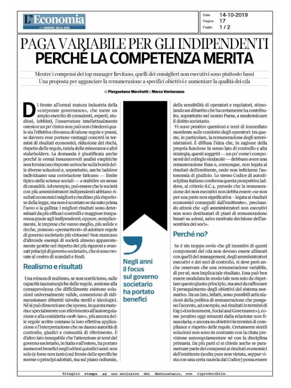 GLOBAL SUMMITIN PRESENZA
Workshop Corporate Governance
Presentazione dei risultati dell’Osservatorio sull’Eccellenza dei Sistemi di Governo in Italia 2019 - 15° edizione