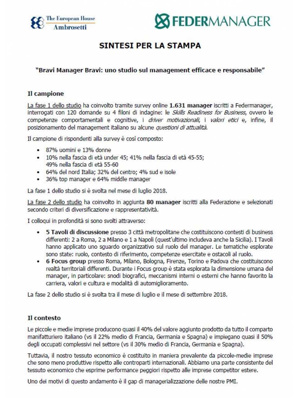 AGGIORNAMENTO PERMANENTEIN PRESENZA
Il management del futuro: nuovi modelli e competenze?