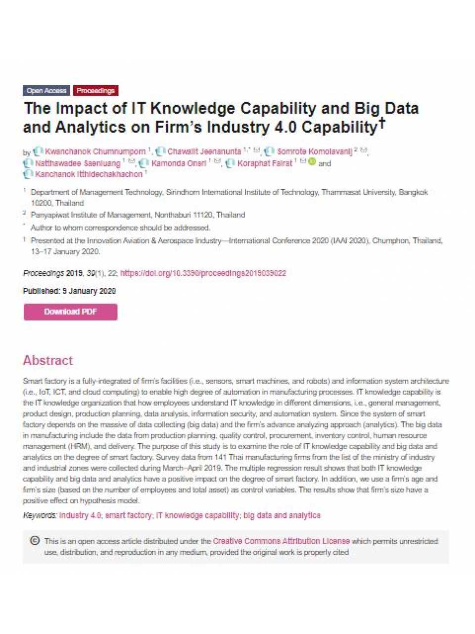 The impact of it knowledge capability and big data and analytics on firm's industry 4.0 capability