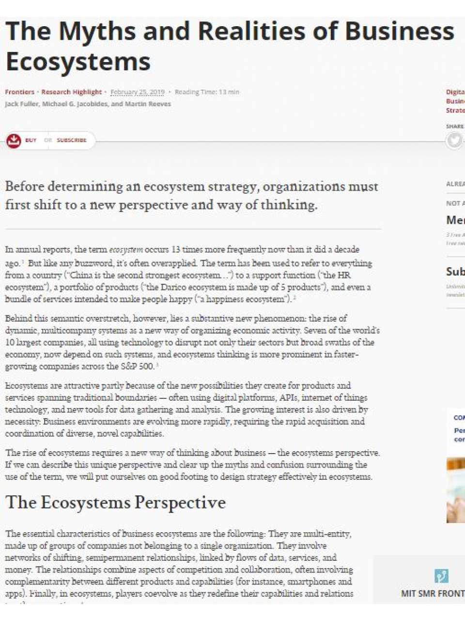 The myths and realities of business ecosystems