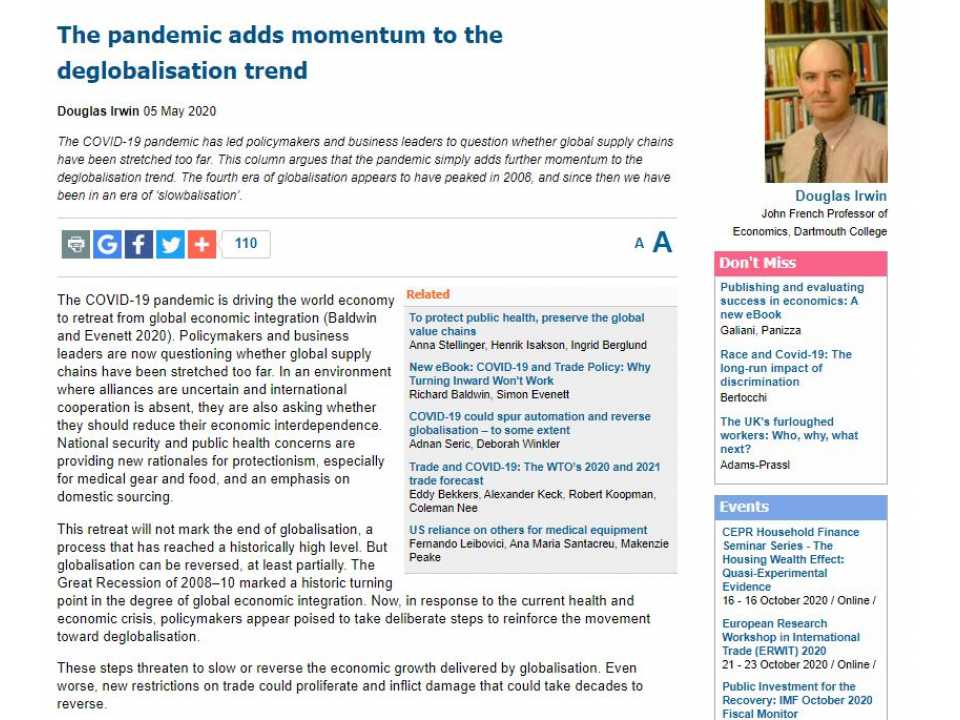The pandemic adds momentum to the deglobalisation trend