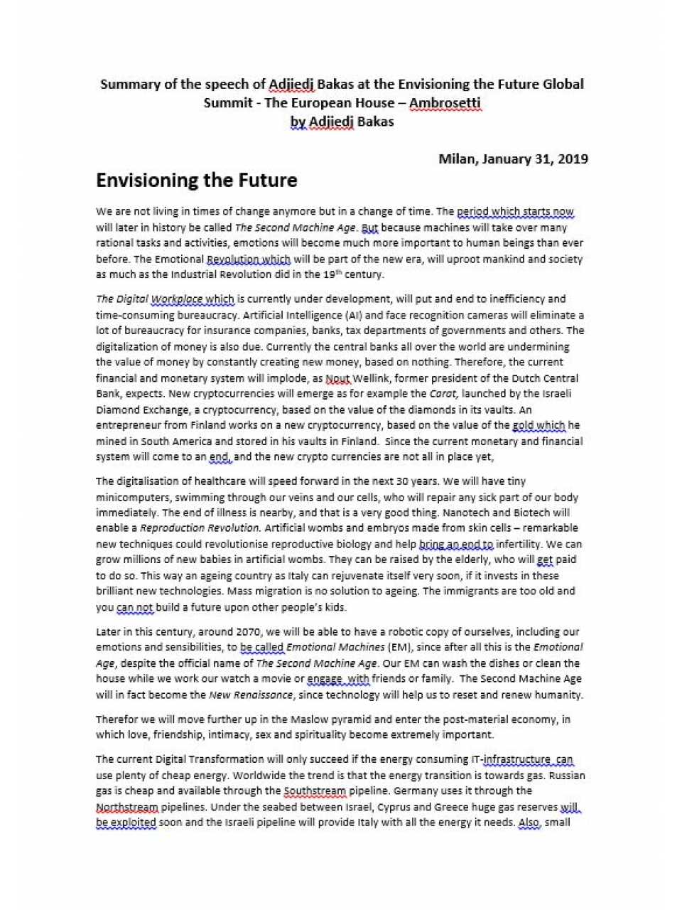 GLOBAL SUMMITIN PRESENZA
Global Summit
Envisioning the Future