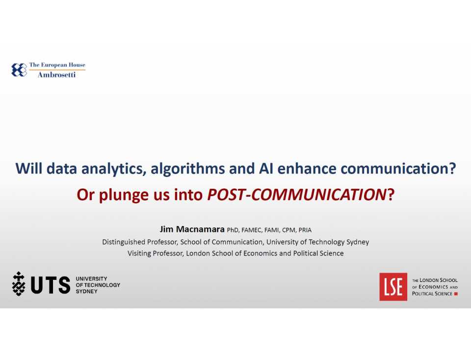 GLOBAL SUMMITIN PRESENZA
Communication Global Summit 2019
Il futuro della comunicazione