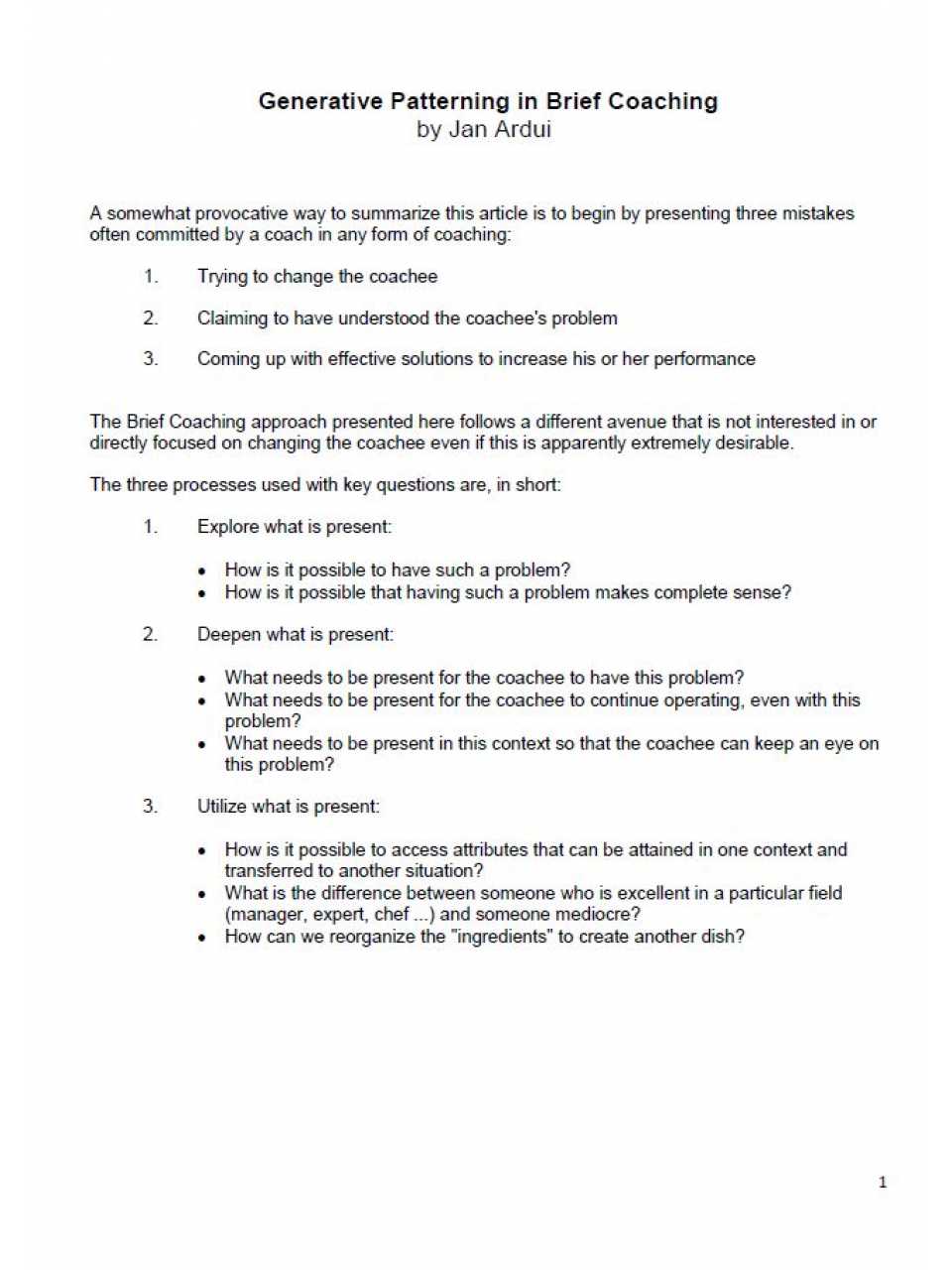 Generative Patterning in Brief Coaching