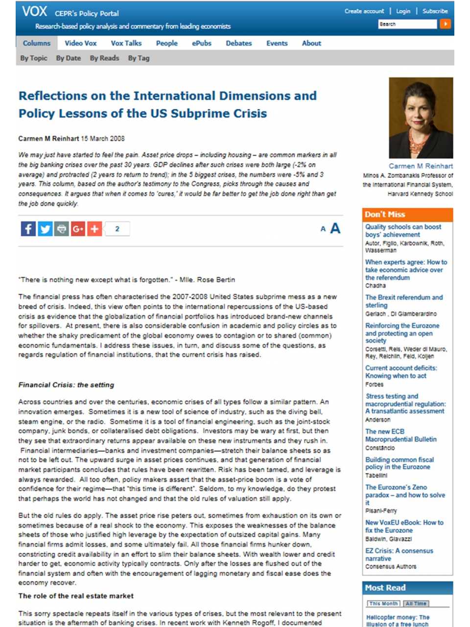 Reflections on the International Dimensions and Policy Lessons of the US Subprime Crisis