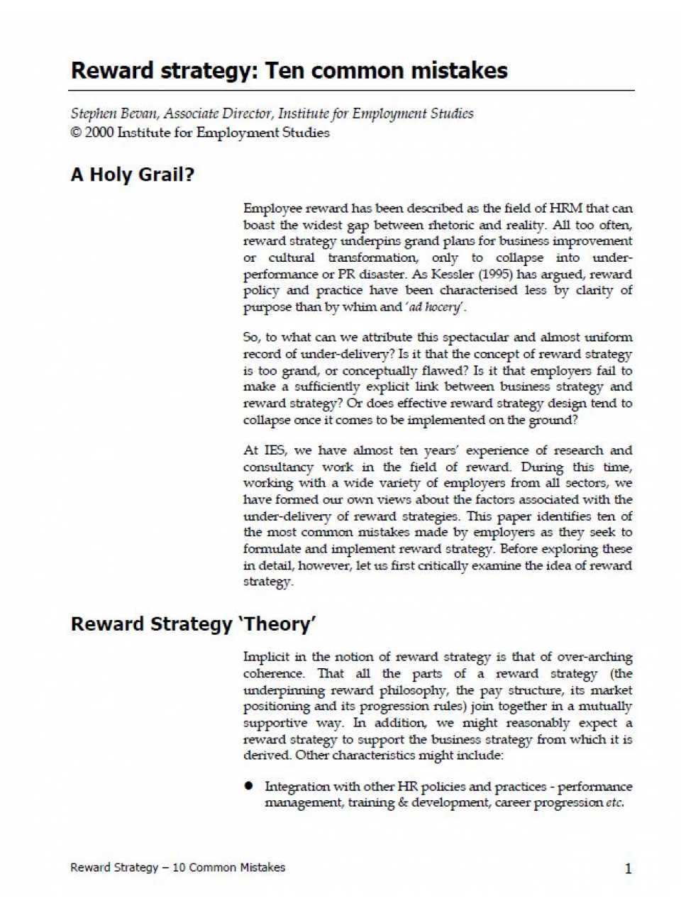 Reward strategy. Ten Common Mistakes