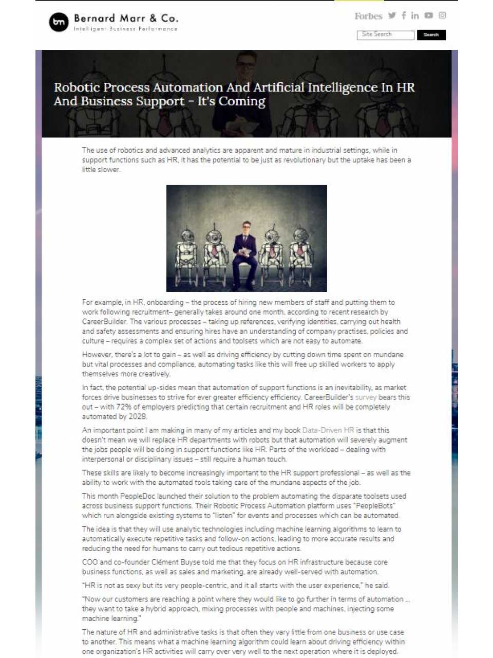 Robotic Process Automation And Artificial Intelligence In HR And Business Support - It's Coming