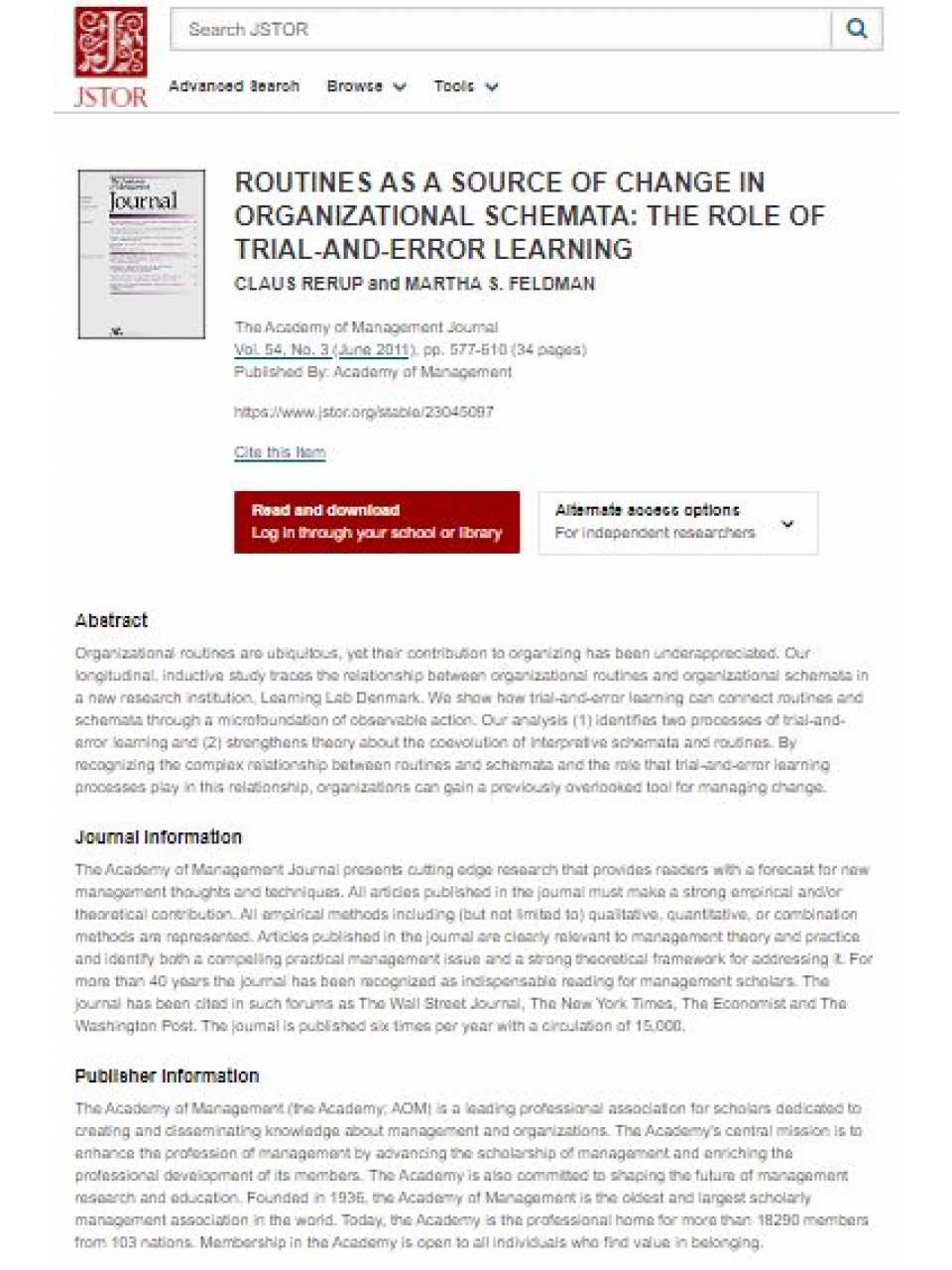 Routines as a source of change in organizational schemata: the role of trial-and-error learning