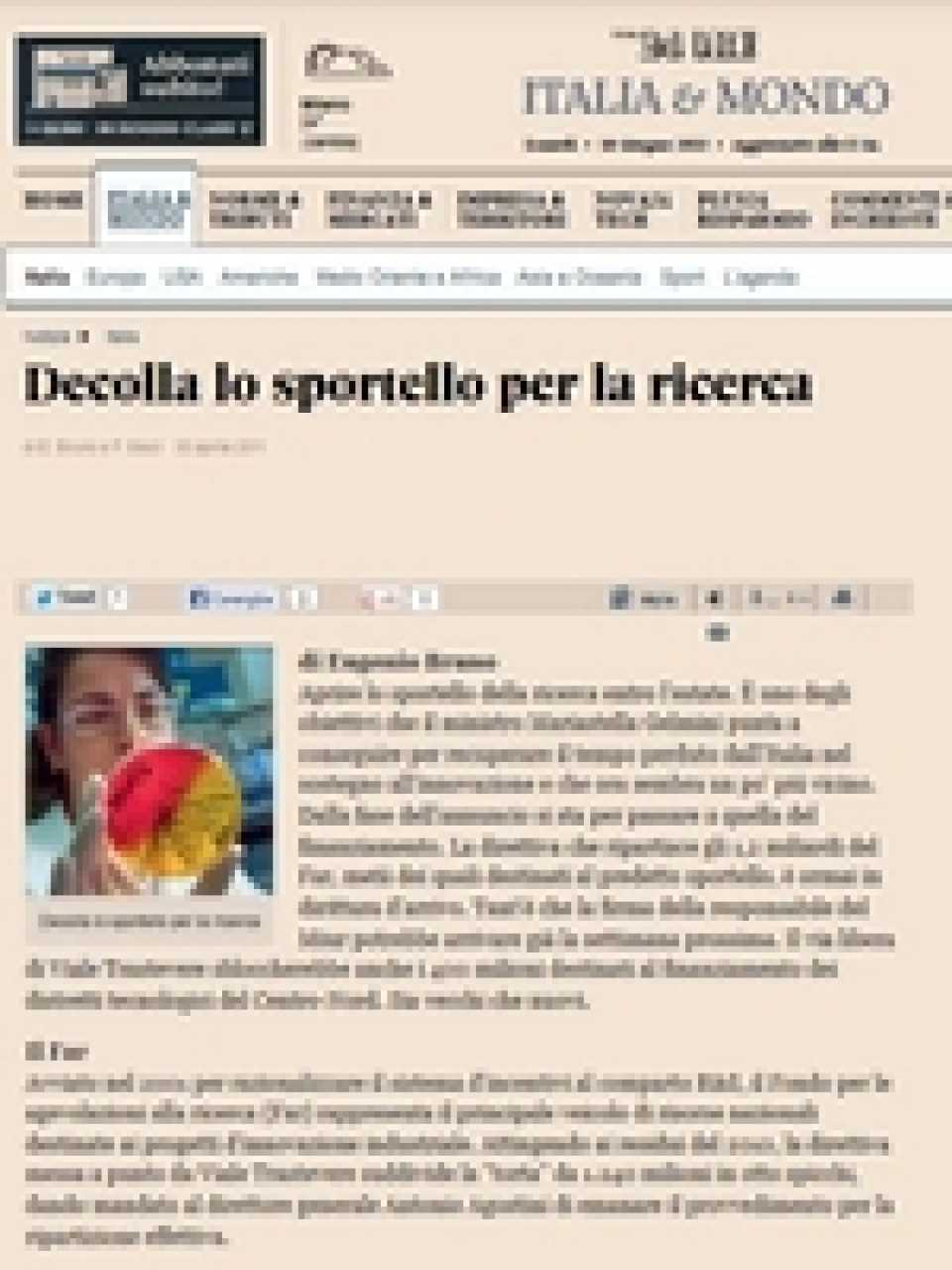 Decolla lo sportello per la ricerca