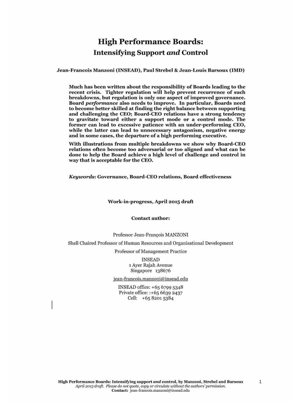 The Board-Management Relationship: How to Achieve Control and Support