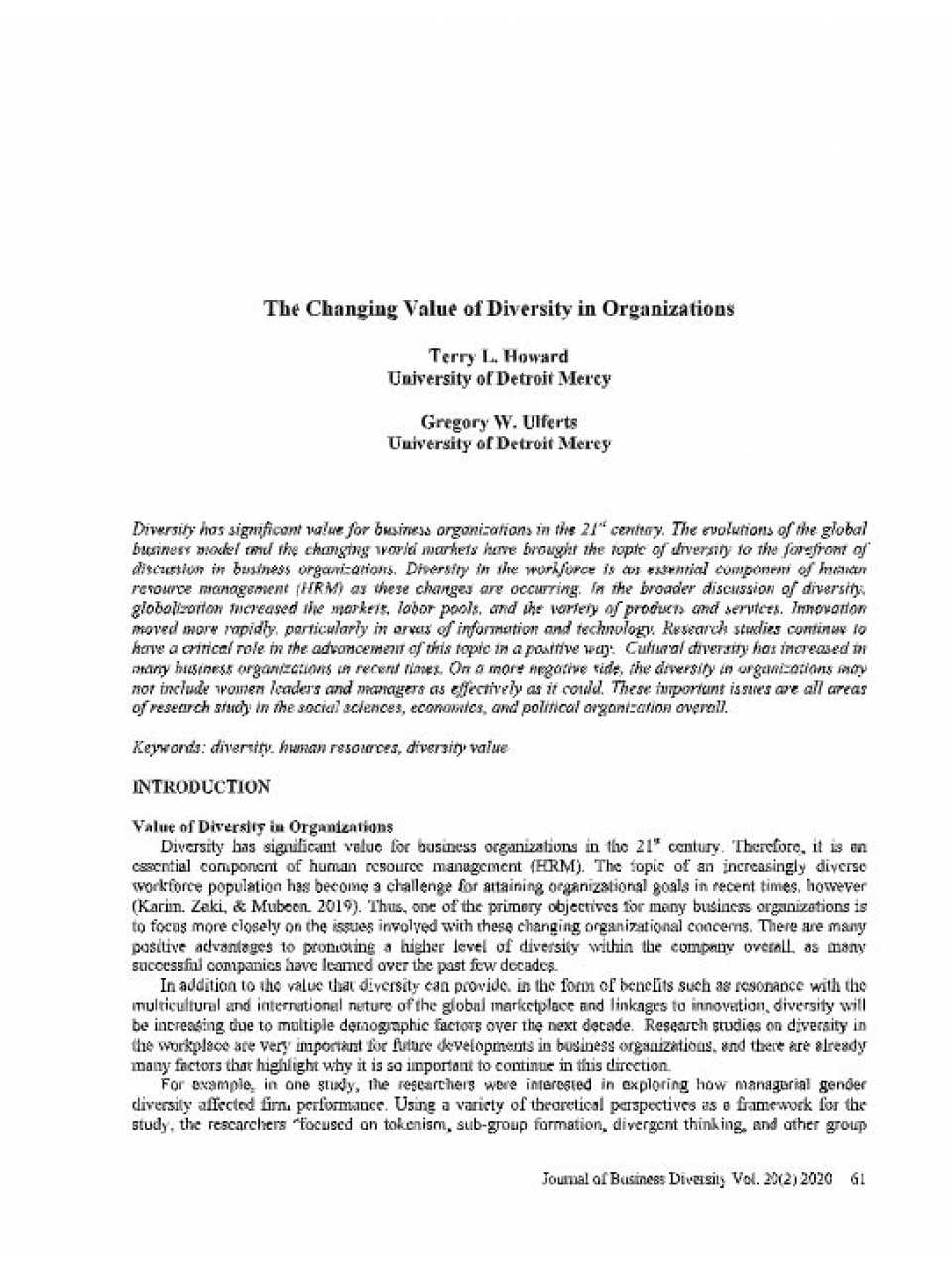 The changing value of diversity in organizations