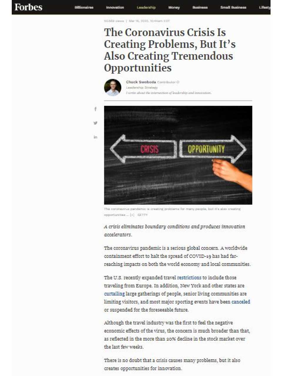 AGGIORNAMENTO PERMANENTEVIA WEBDon’t Waste a Crisis: come i leader possono incoraggiare processi di innovazione anche (e soprattutto) in momenti di difficoltà