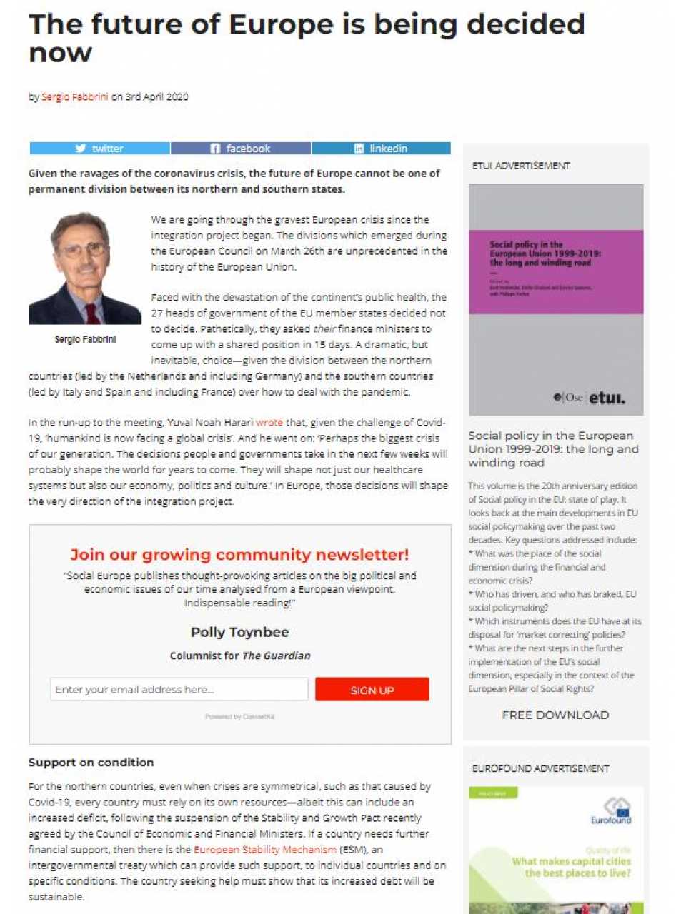 AGGIORNAMENTO PERMANENTEVIA WEBItalia, Francia e Unione Europea ai tempi del Coronavirus: scelte politiche e ruolo dell’Europa 