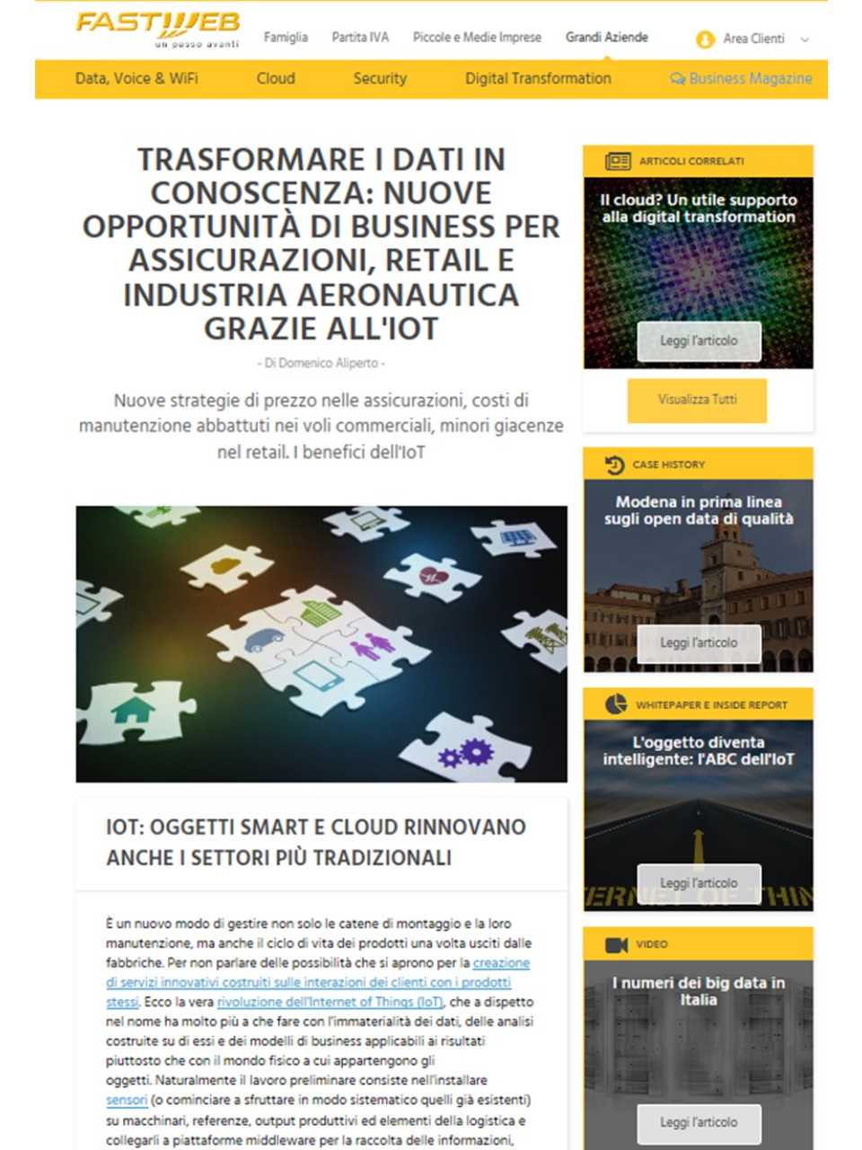 Trasformare i dati in conoscenza: nuove opportunità di business per assicurazioni, retail e industria aeronautica grazie all'IoT